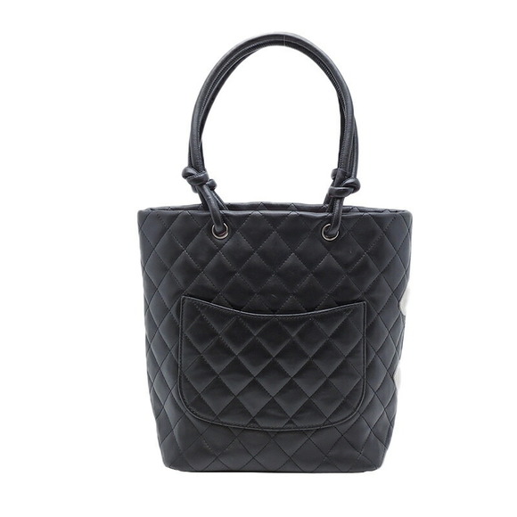 Chanel Cambon Tote Lambskin Handbag Black Line Medium - Picture 1 of 8